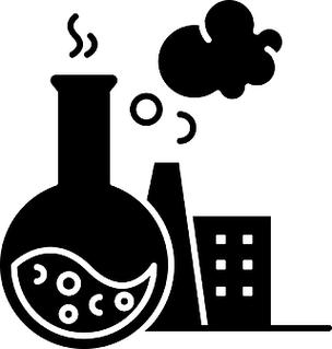 化学工业标志符号图标合成材料生产工业化学品生产烧瓶,吸烟植物污染